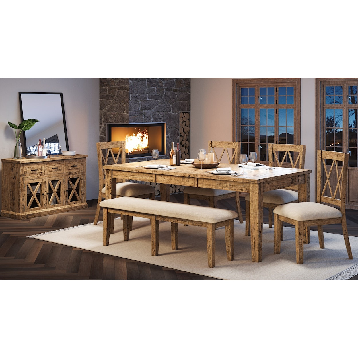 Jofran Telluride 6-Piece Table and Chair Set with Bench