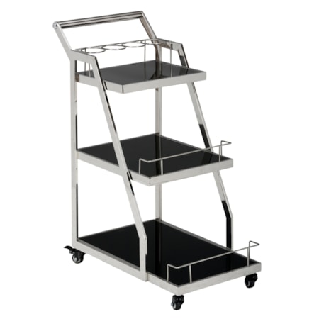 Drink Cart with Black Glass Shelves