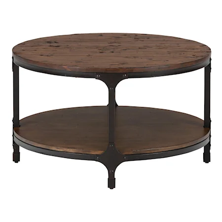 Round Cocktail Table with Steel and Pine Construction