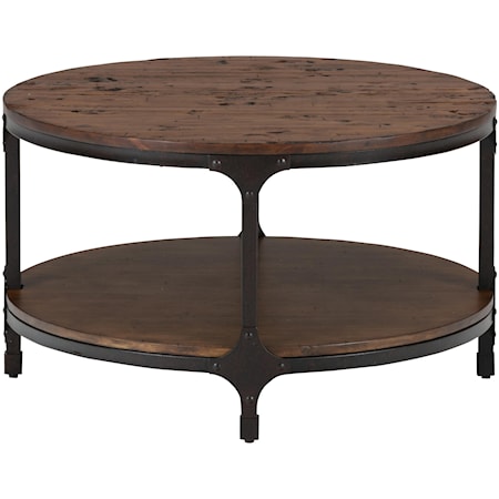 Round Cocktail Table with Steel and Pine Construction