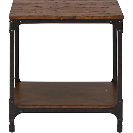 Square End Table with Steel and Pine Construction