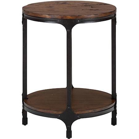 Round Chairside Table with Steel and Pine Construction