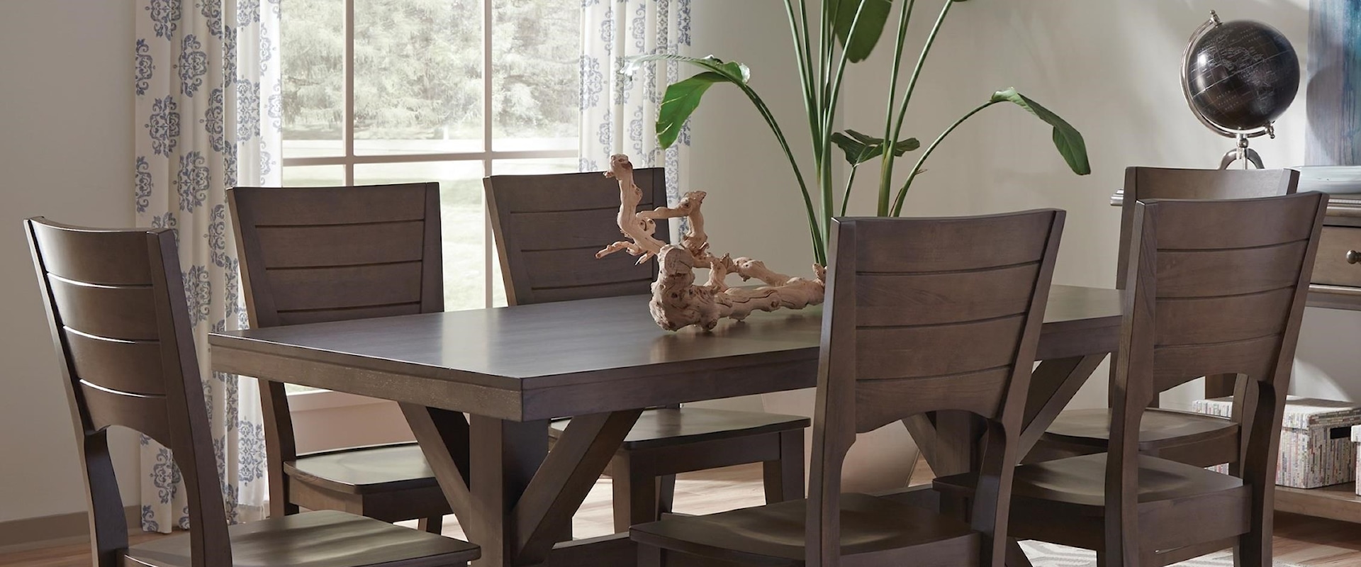 Mission Dining Table and Chair Set with Trestle Table