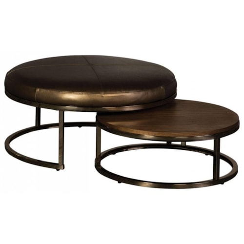 Contemporary Nesting Ottoman with Upholstered and Wood Top