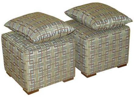 Pair of Cube Ottomans with Kidney Pillows