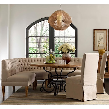 6 Pc Round Table, Banquette, Host Chairs Set