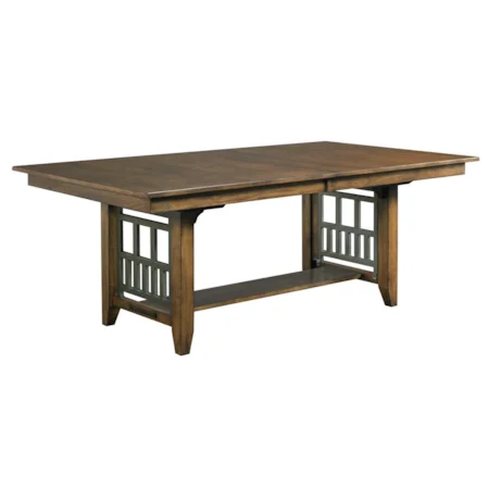 Bedford Trestle Dining Table with Extension Leaf and Rustic Metal Accents