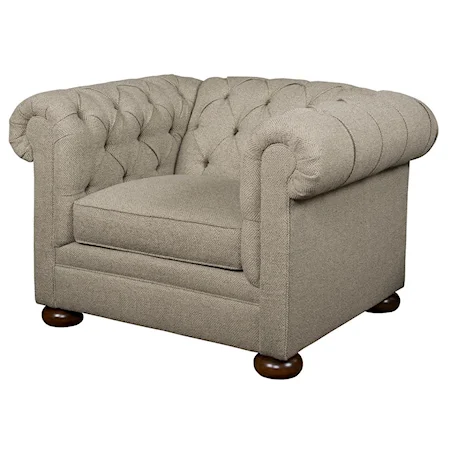 Chesterfield-Style Chair with Wooden Bun Feet