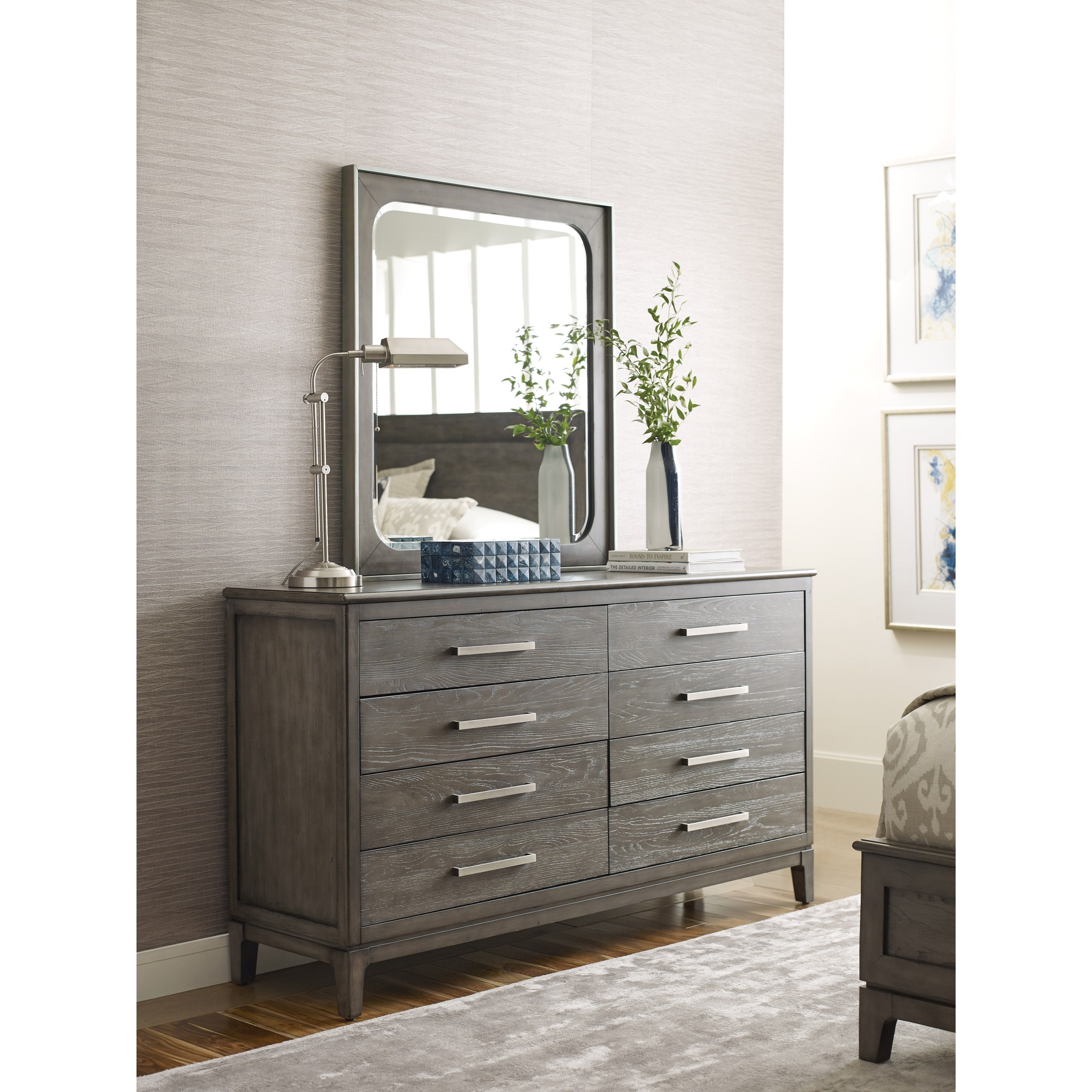 slim fit dress slacks Floren Contemporary Weathered Gray Wood 6-Drawer Dresser with Mirror –  Roundhill Furniture