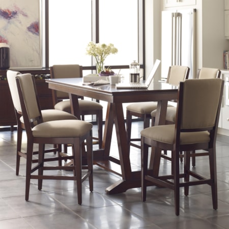 Seven Piece Counter Height Dining Set with Upholstered Stools