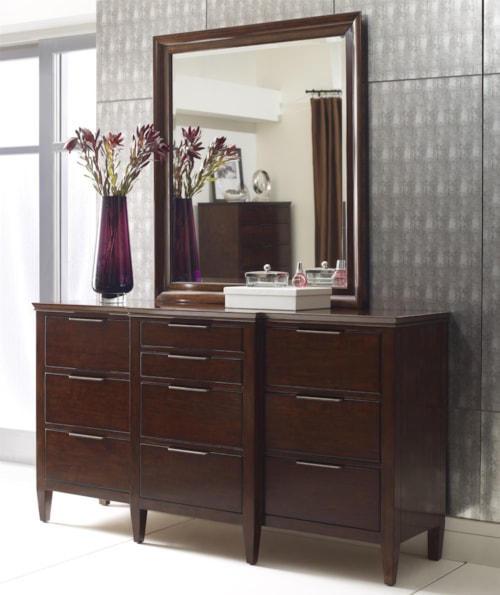 Transitional Bristow Breakfront Dresser and Mirror Set