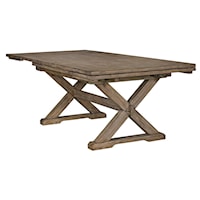 Rustic Weathered Gray Saw Buck Dining Table with Self-Storing Refectory Leaves