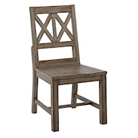 Rustic Solid Wood Side Chair with Weathered Gray Finish and X-Lattice Back