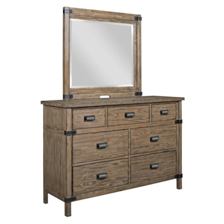 Rustic Weathered Gray Bureau and Mirror Set
