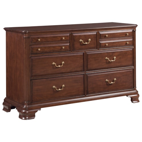Traditional Seven Drawer Bureau with Jewelry Tray and Flip-Front Media Drawer