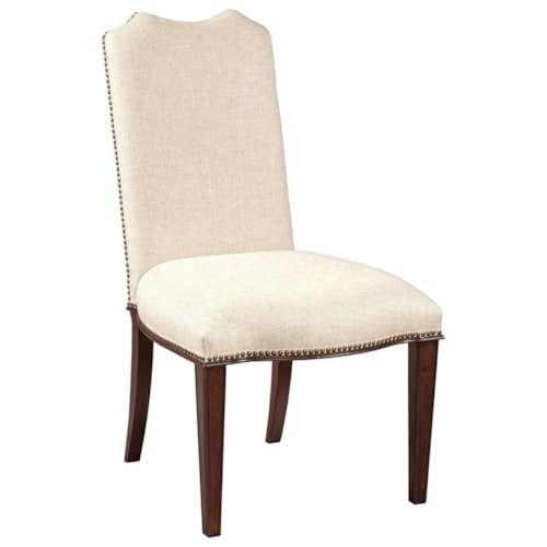 Traditional Upholstered Side Chair with Nailheads and Wood Lattice Back