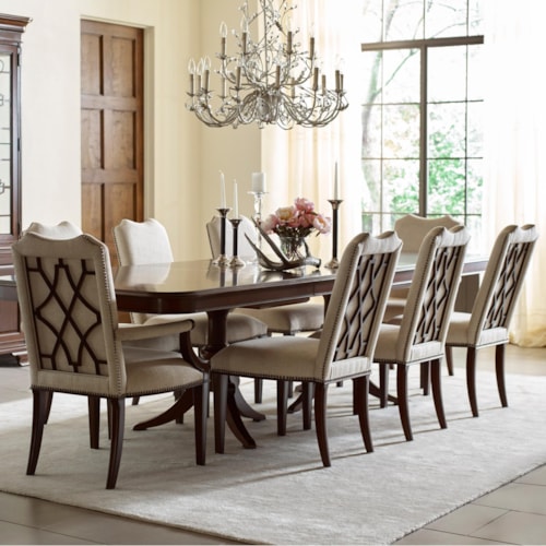 Nine Piece Formal Dining Set with Upholstered Chairs