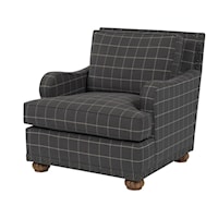 Transitional Chair With Rounded Track Arms and Bun Feet