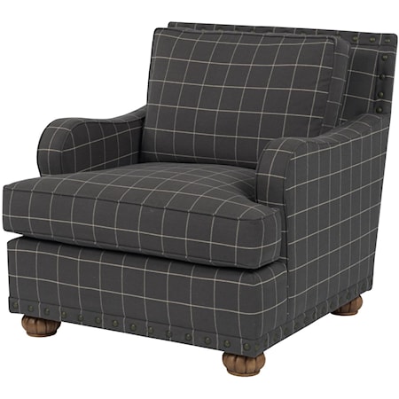 Transitional Chair With Rounded Track Arms and Bun Feet
