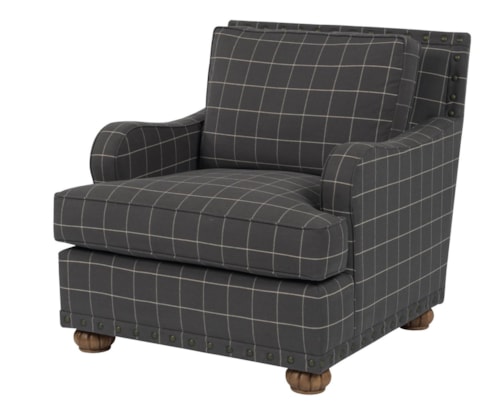 Transitional Chair With Rounded Track Arms and Bun Feet