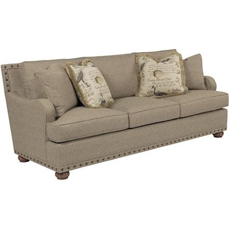 Transitional Three-Over-Three Sofa with Bun Feet