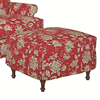 Transitional Slipcover Ottoman with Slender Turned Legs