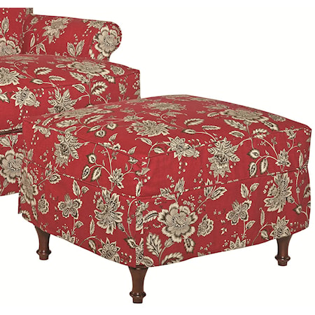 Transitional Slipcover Ottoman with Slender Turned Legs
