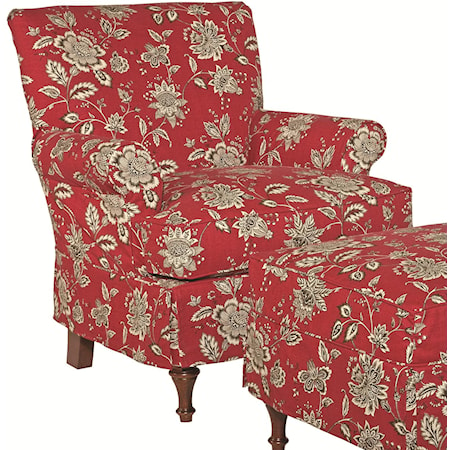Transitional Slipcover Chair with Tight Rolled Arms and Slender Tapered Legs
