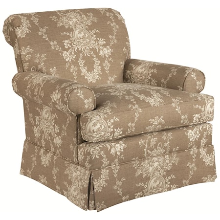 Macon Swivel Glider with Rolled Arms and Kick Pleat Skirt