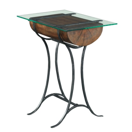 Rustic Log Chairside Table with Tempered Glass Top