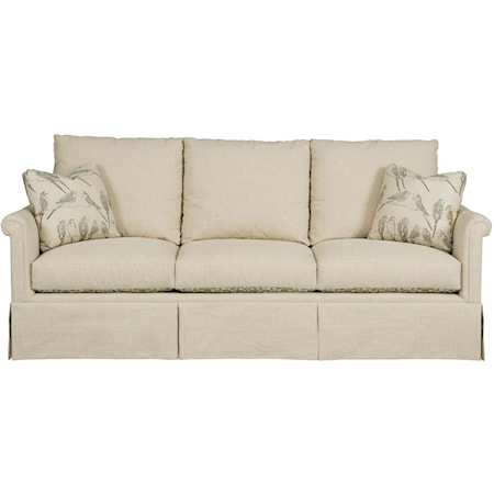 Customizable Grand Sofa with Rolled Panel Arms and Skirted Base