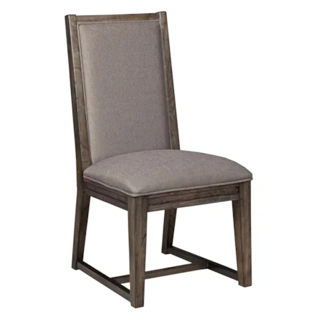 Contemporary Upholstered Side Chair with Tapered Legs and Slat-Back Detail
