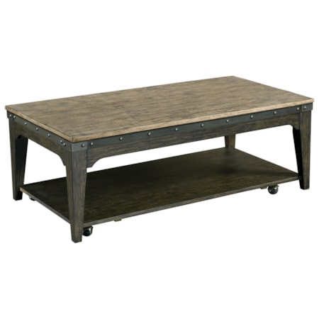 Artisans Rectangular Solid Wood Cocktail Table with Hidden Casters