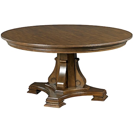 Stellia 60" Round Solid Wood Dining Table with Carved Wood Pedestal Base