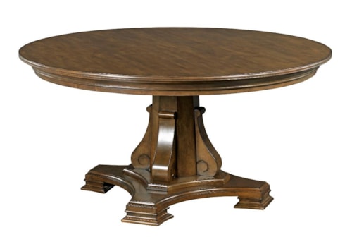 Stellia 60" Round Solid Wood Dining Table with Carved Wood Pedestal Base