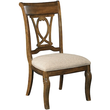 Traditional Solid Wood Harp Back Side Chair with Upholstered Seat