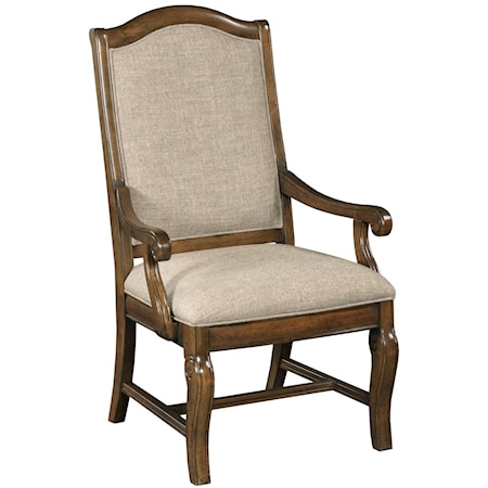 Traditional Upholstered Arm Chair with Scroll-Carved Legs