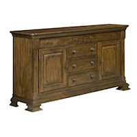 Solid Wood Credenza with Brass Keyplate Hardware and Felt-Lined Silverware Tray