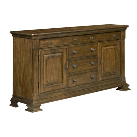 Solid Wood Credenza with Brass Keyplate Hardware and Felt-Lined Silverware Tray