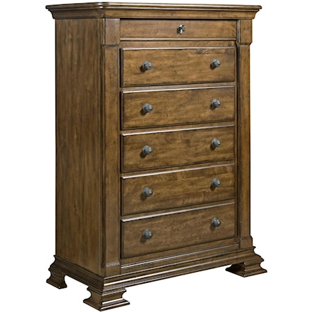 Solid Wood Drawer Chest with Carved Pilasters and Brass Keyplate Hardware