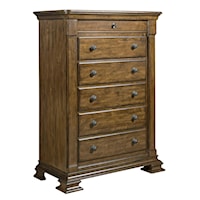 Solid Wood Drawer Chest with Carved Pilasters and Brass Keyplate Hardware