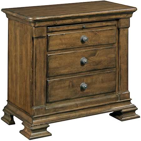 Traditional Solid Wood Bachelor's Chest with Carved Pilasters and Pull-Out Shelf