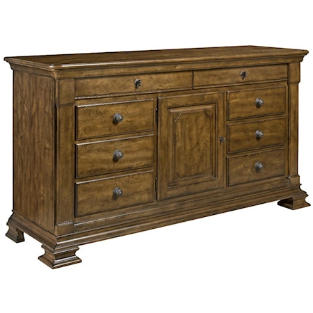 Basilica Solid Wood Door Dresser with Brass Keyplate Hardware and Jewelry Tray