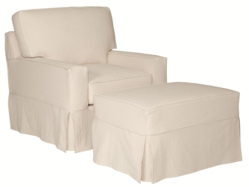 Slipcover Chair and Ottoman Set with Track Arms and Kick Pleat Skirt