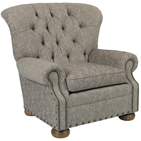 Traditional Button-Tufted Chair with Rolled Back and Nailheads