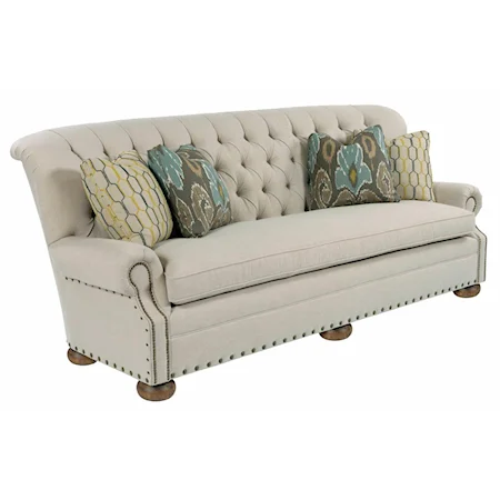 Traditional 96 Inch Button-Tufted Sofa with Rolled Back and Nailheads