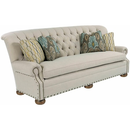Traditional 96 Inch Button-Tufted Sofa with Rolled Back and Nailheads