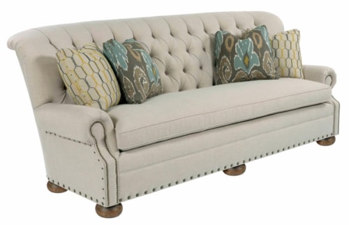 Traditional 96 Inch Button-Tufted Sofa with Rolled Back and Nailheads