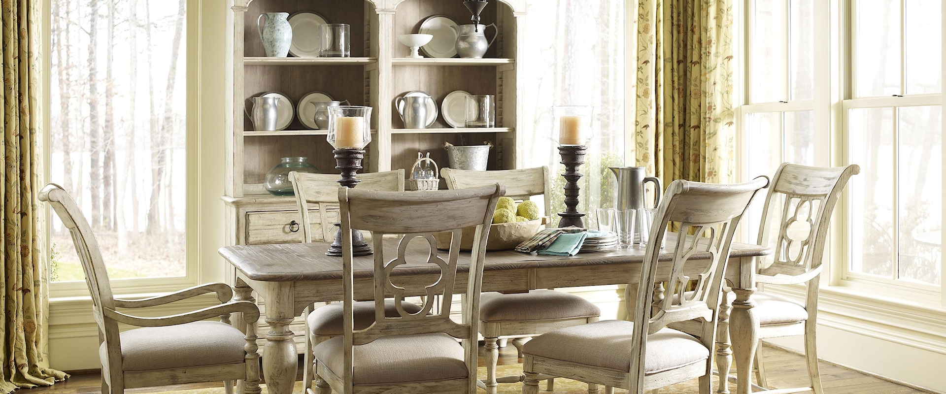 7 Piece Dining Set with Canterbury Table and Quatrefoil Back Chairs