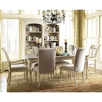 7 Piece Dining Set with Canterbury Table and Upholstered Chairs
